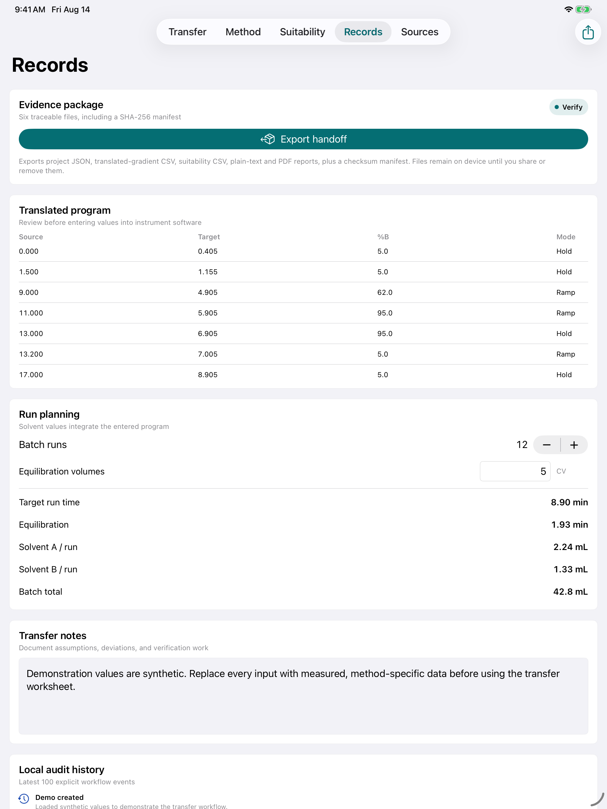 Gradientforge evidence workspace on a 13-inch iPad
