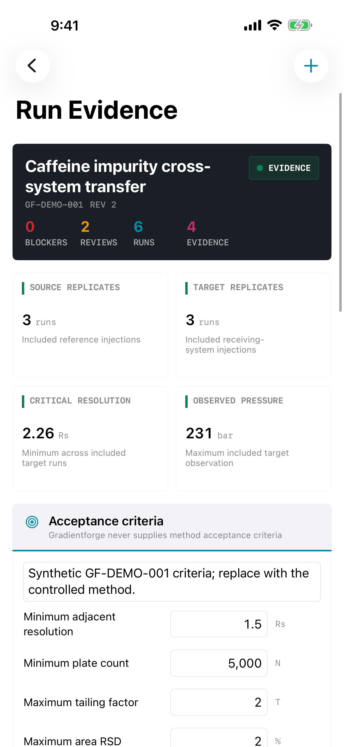 Gradientforge Run Evidence on iPhone