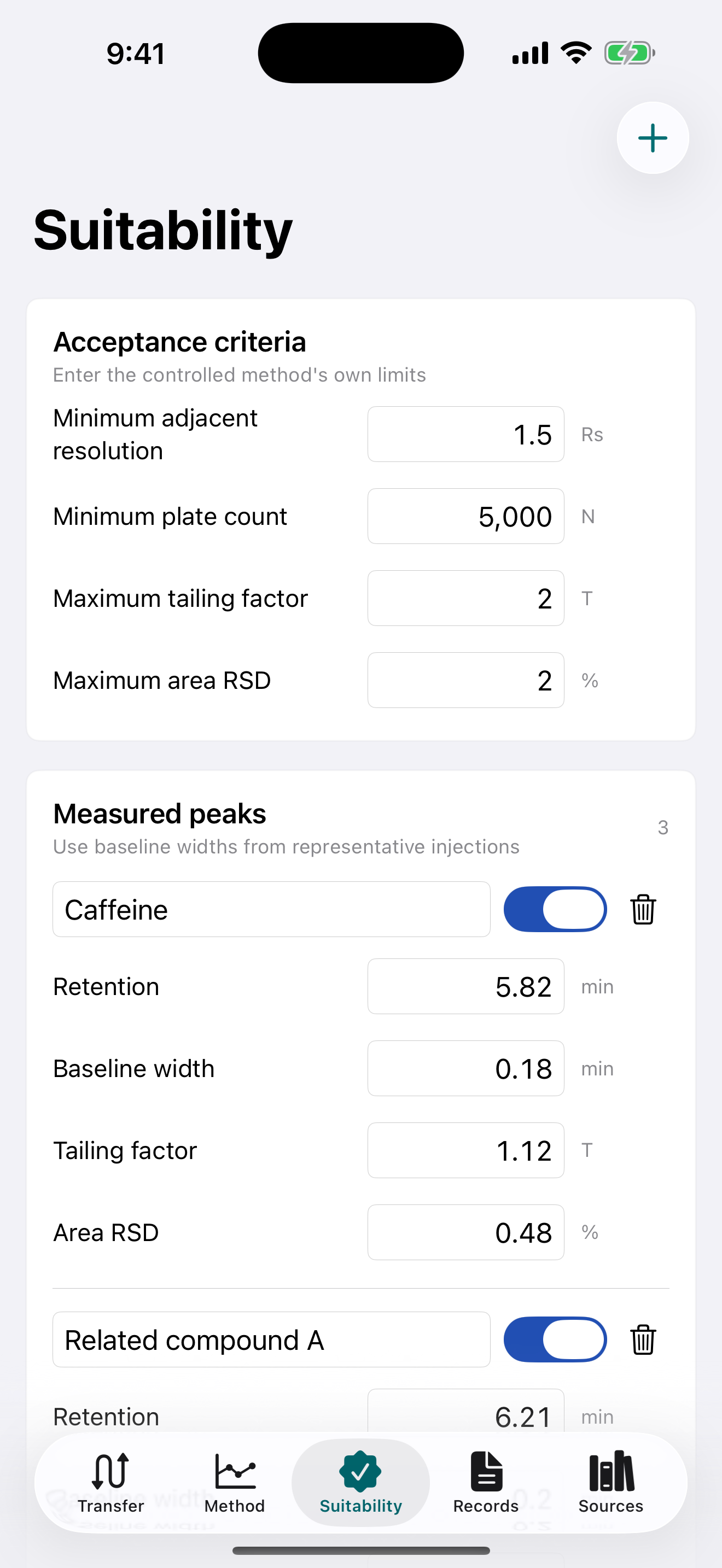 Gradientforge system-suitability worksheet on iPhone