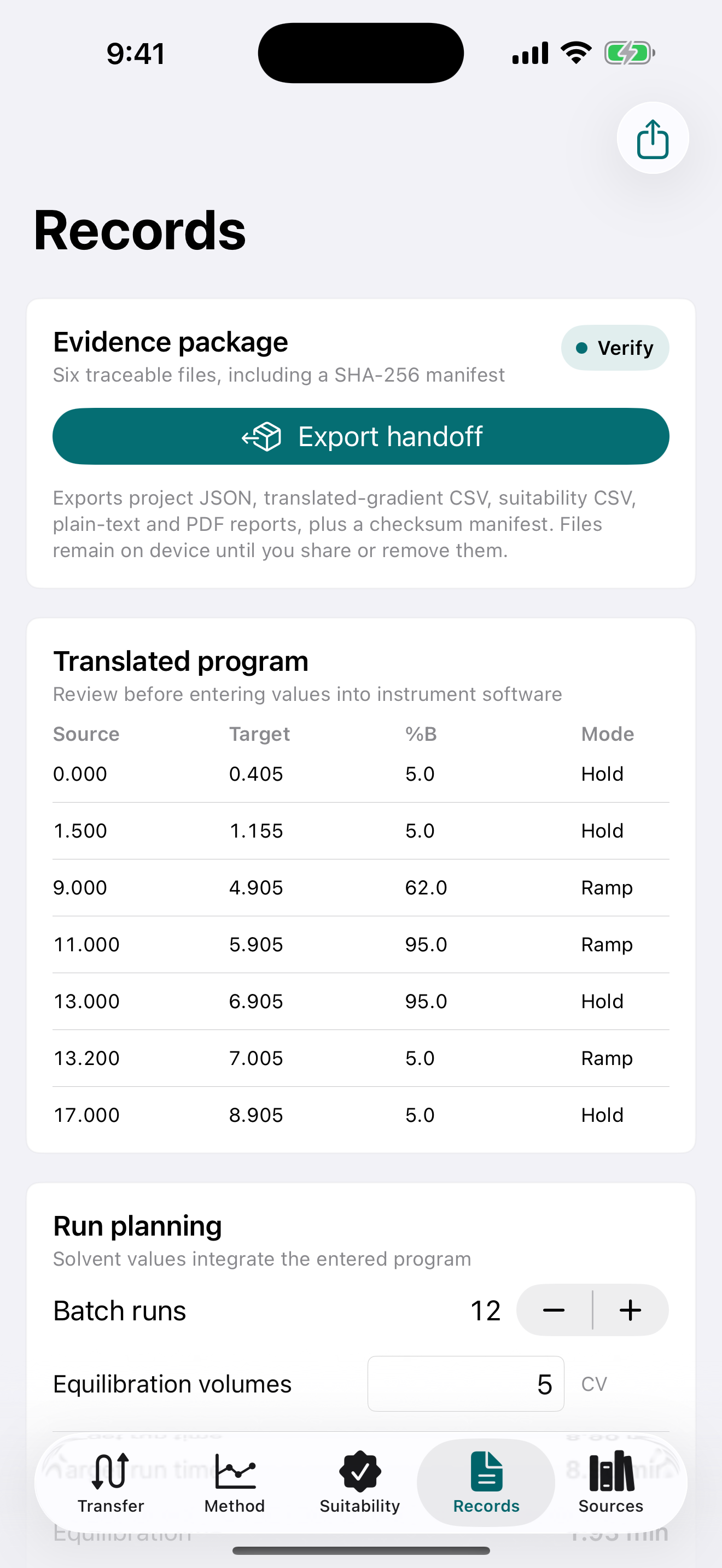 Gradientforge evidence records on iPhone